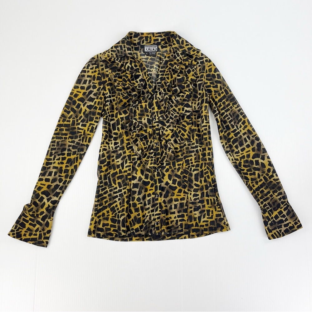 Collective Works of Berek Animal Print Ruffle Long Sleeve Shirt Top